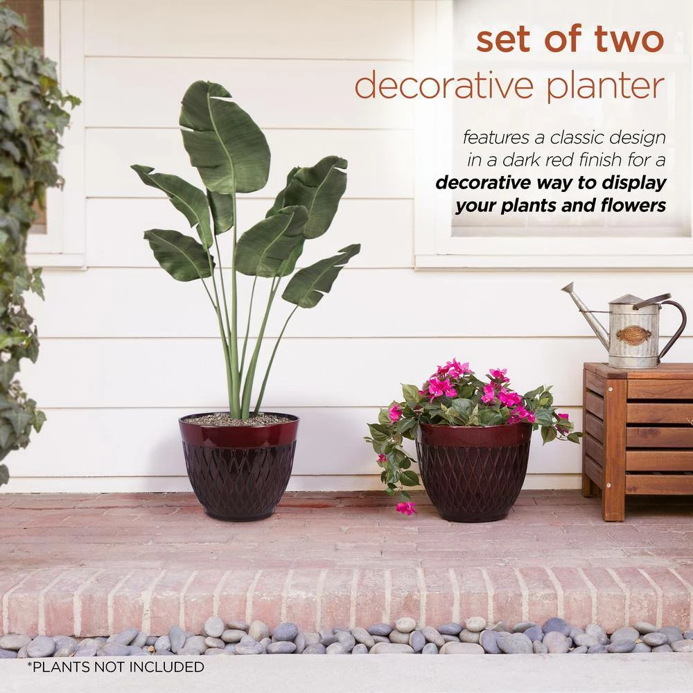 Alpine Corporation Indoor/Outdoor Resin Stone-look Planters with Drainage Holes, Red (Set of 2) - Image 4