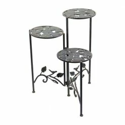 Alpine Corporation 23 in. Tall Outdoor Metal Rustic 3-Tier Garden Plant Stand
