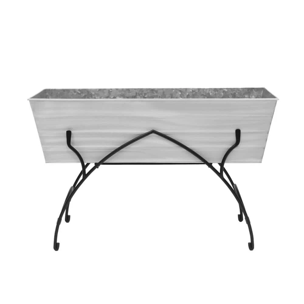 ACHLA DESIGNS 35.25 in. L Rectangular Cape Cod White Galvanized Steel Indoor Outdoor Large Flower Box w/Black Wrought Iron Bella Stand - Image 2