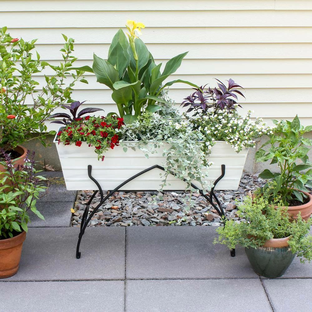 ACHLA DESIGNS 35.25 in. L Rectangular Cape Cod White Galvanized Steel Indoor Outdoor Large Flower Box w/Black Wrought Iron Bella Stand - Image 6