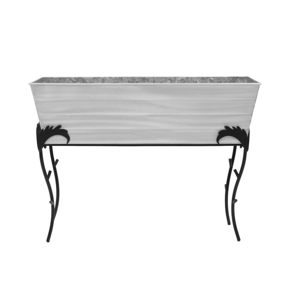 ACHLA DESIGNS 25.75"H Rectangular Cape Cod White, Galvanized Steel Indoor or Outdoor Large Flower Box w/Black Wrought Iron Flora Stand - Image 2
