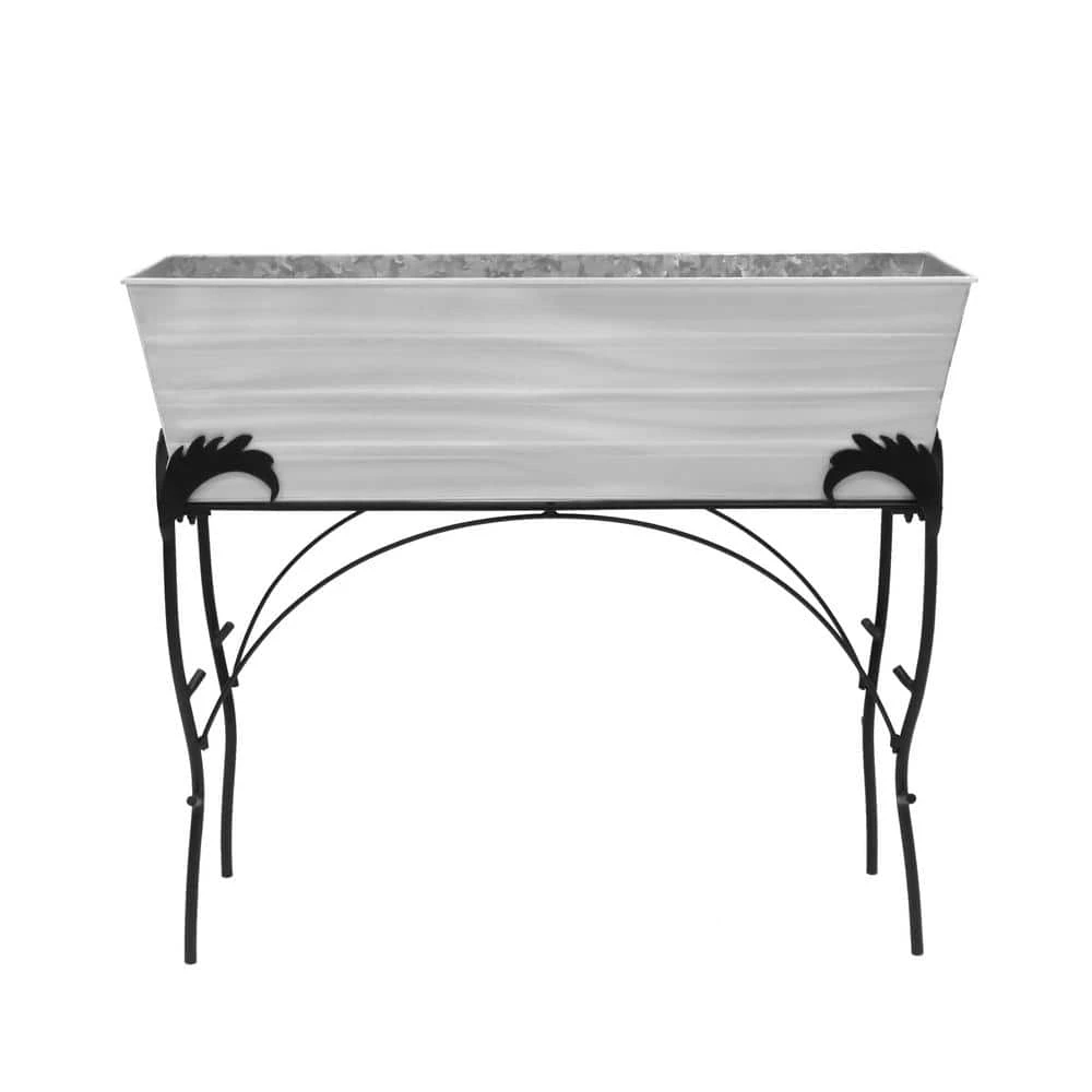 ACHLA DESIGNS 30 in. H Rectangular Cape Cod White Galvanized Steel Indoor Outdoor Large Flower Box with Black Wrought Iron Flora Stand - Image 2
