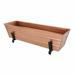 ACHLA DESIGNS 22 in. W Copper Plated Small Galvanized Steel Flower Box Planter With Brackets for 2 x 6 Railings