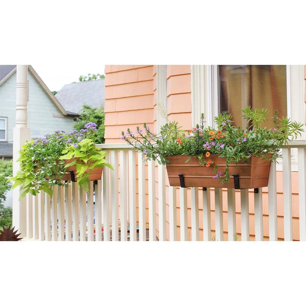 ACHLA DESIGNS 24 in. W Copper Plated Medium Galvanized Steel Flower Box Planter With Wall Brackets - Image 6
