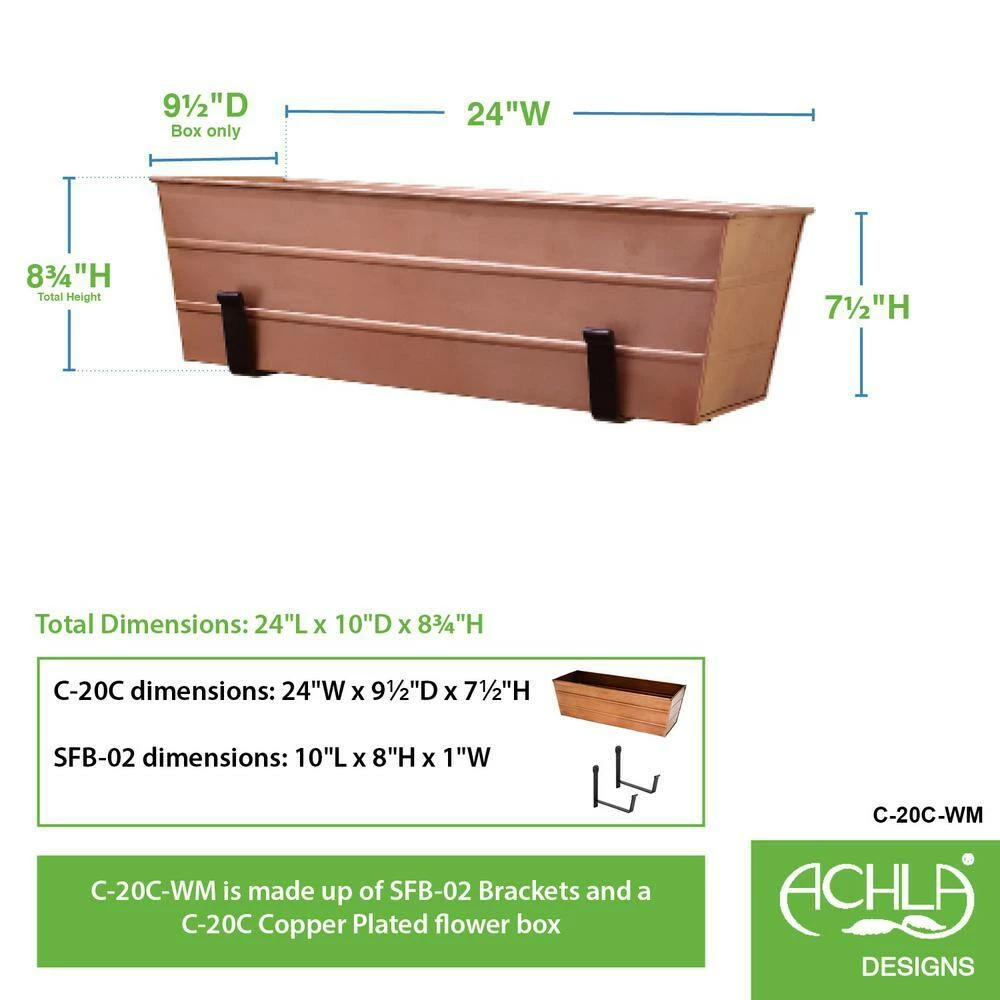 ACHLA DESIGNS 24 in. W Copper Plated Medium Galvanized Steel Flower Box Planter With Wall Brackets - Image 3