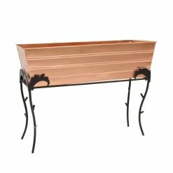 ACHLA DESIGNS 25.75"H Rectangular Copper Plated, Galvanized Steel Indoor Outdoor Large Flower Box w/Black Wrought Iron Flora Stand