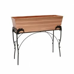 ACHLA DESIGNS 30 in. H Rectangular Copper Plated Galvanized Steel Indoor Outdoor Large Flower Box with Black Wrought Iron Flora Stand