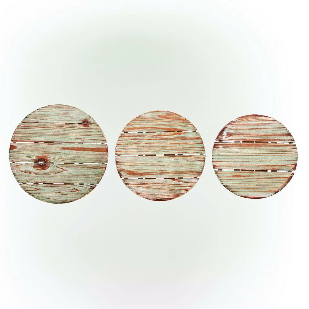 Alpine Corporation Indoor/Outdoor Cream/Light Green Metal and Wooden Planter Stands (Set of 3) - Image 10