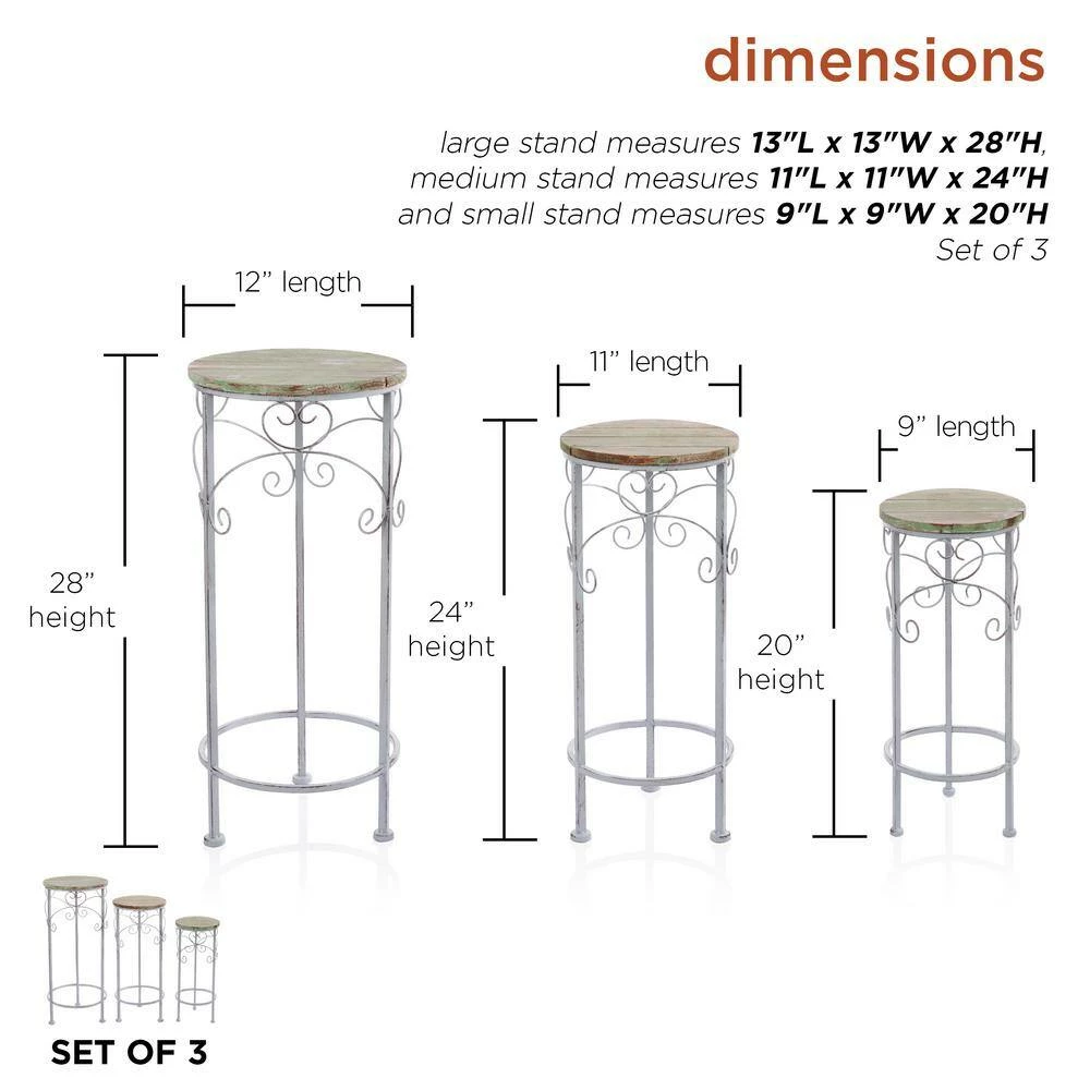 Alpine Corporation Indoor/Outdoor Cream/Light Green Metal and Wooden Planter Stands (Set of 3) - Image 3