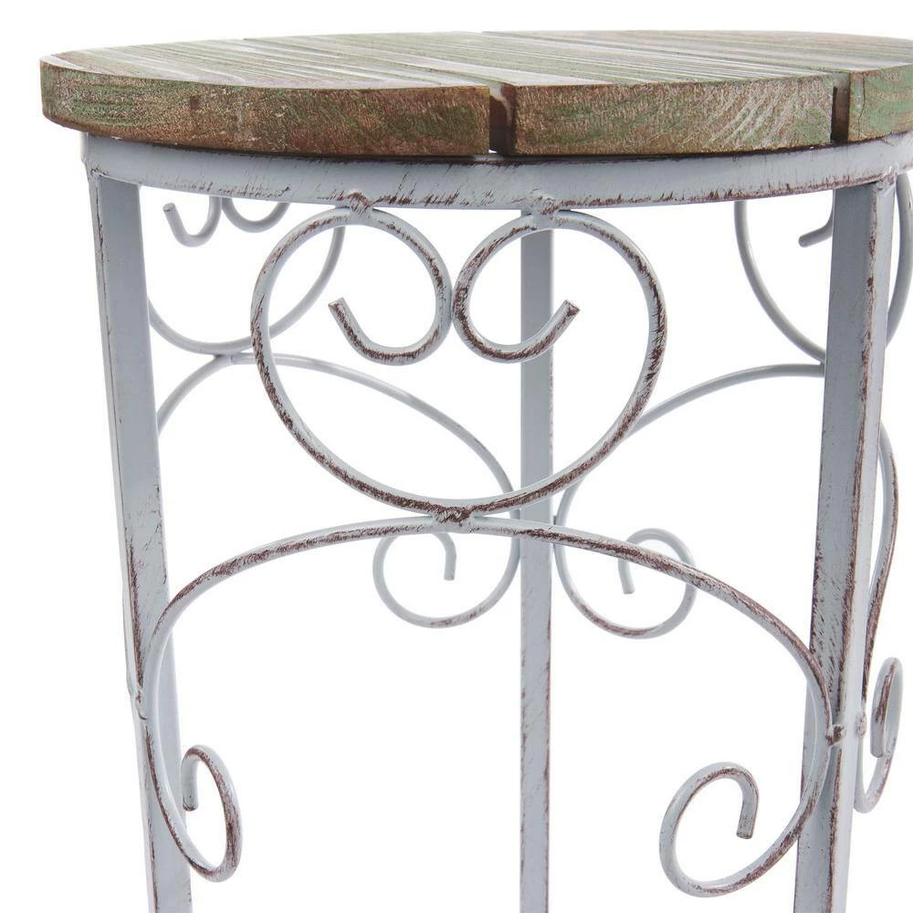 Alpine Corporation Indoor/Outdoor Cream/Light Green Metal and Wooden Planter Stands (Set of 3) - Image 11