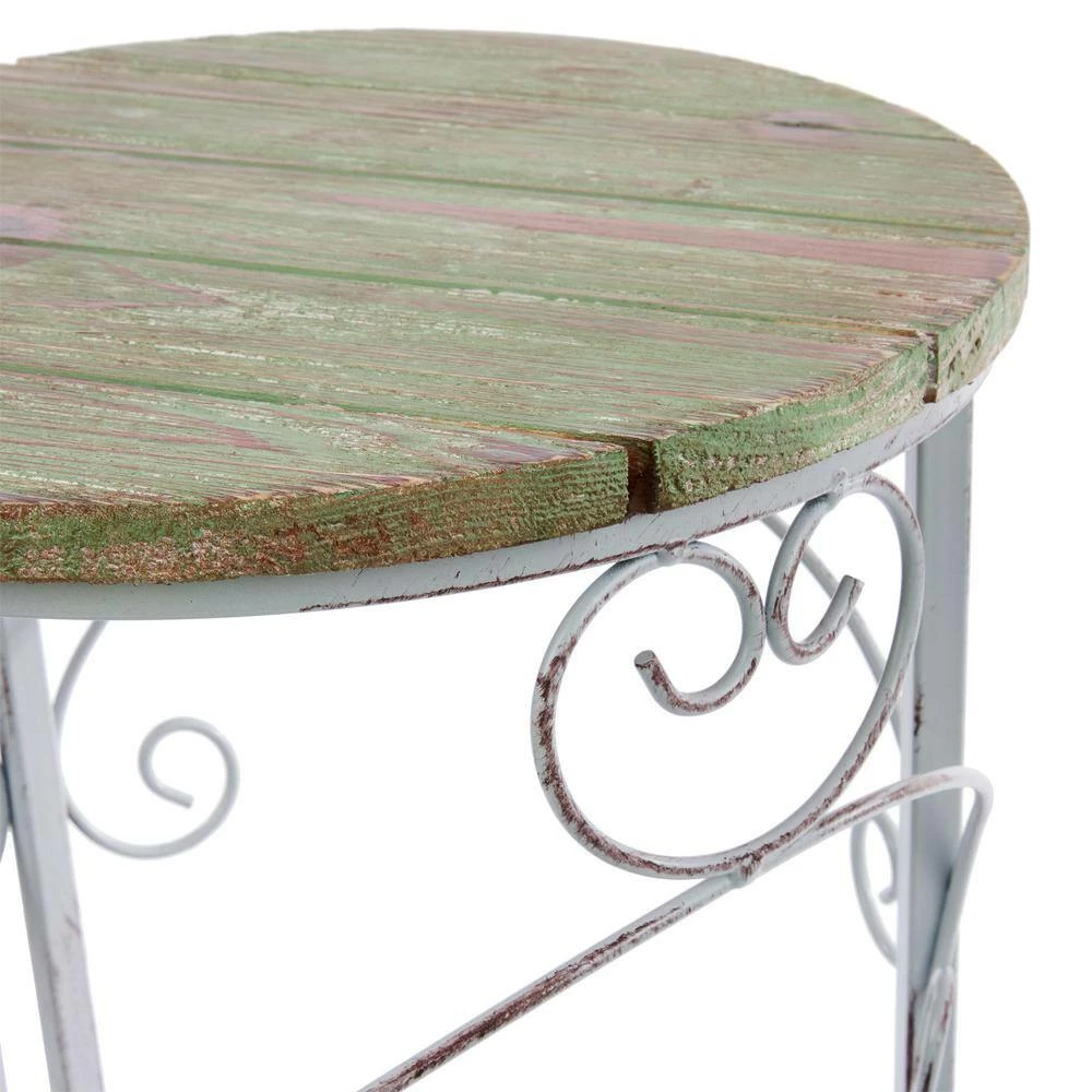 Alpine Corporation Indoor/Outdoor Cream/Light Green Metal and Wooden Planter Stands (Set of 3) - Image 12