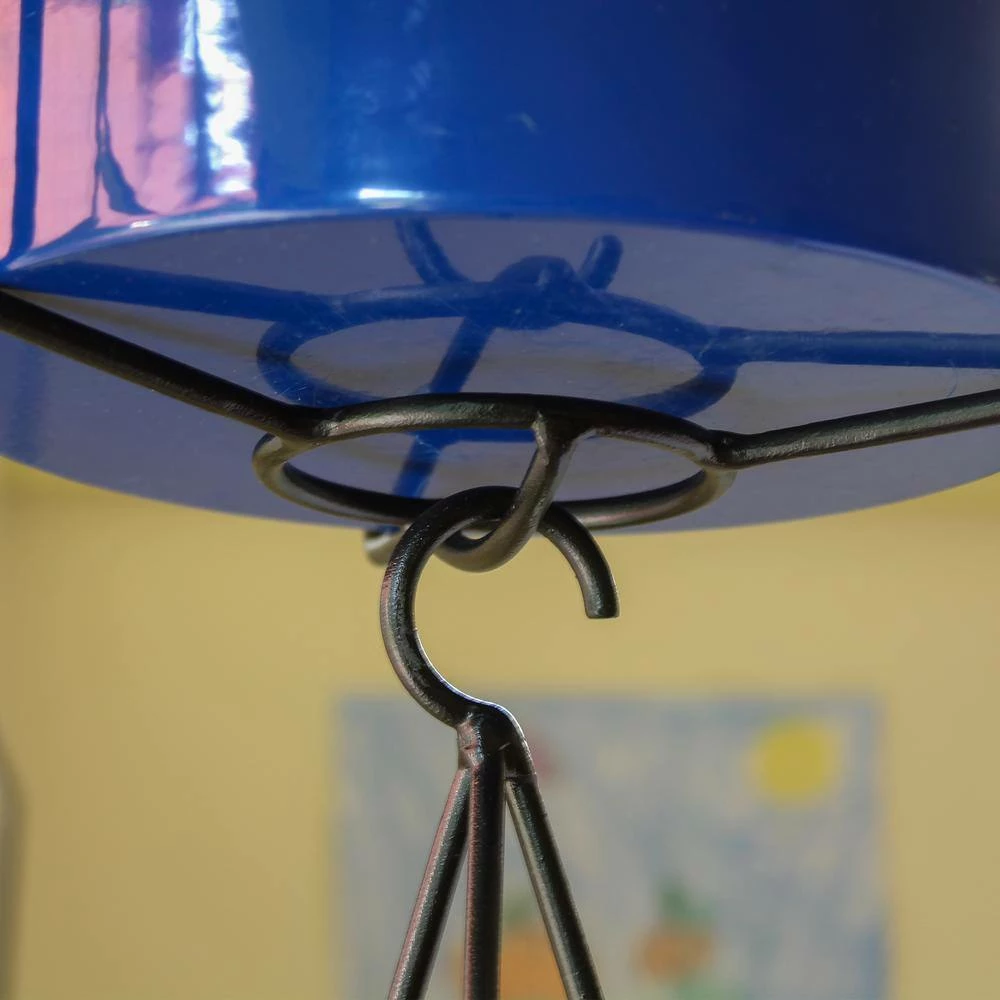 ACHLA DESIGNS 22.5 in. H Black Wrought Iron Indoor Outdoor Vera Hanging Planter w/Cylindrical French Blue Galvanized Steel Pot - Image 5