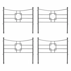 ACHLA DESIGNS 31.5 in. Tall Graphite Powder Coat Iron Square-on-Squares Garden Fence Section (4-Pack)