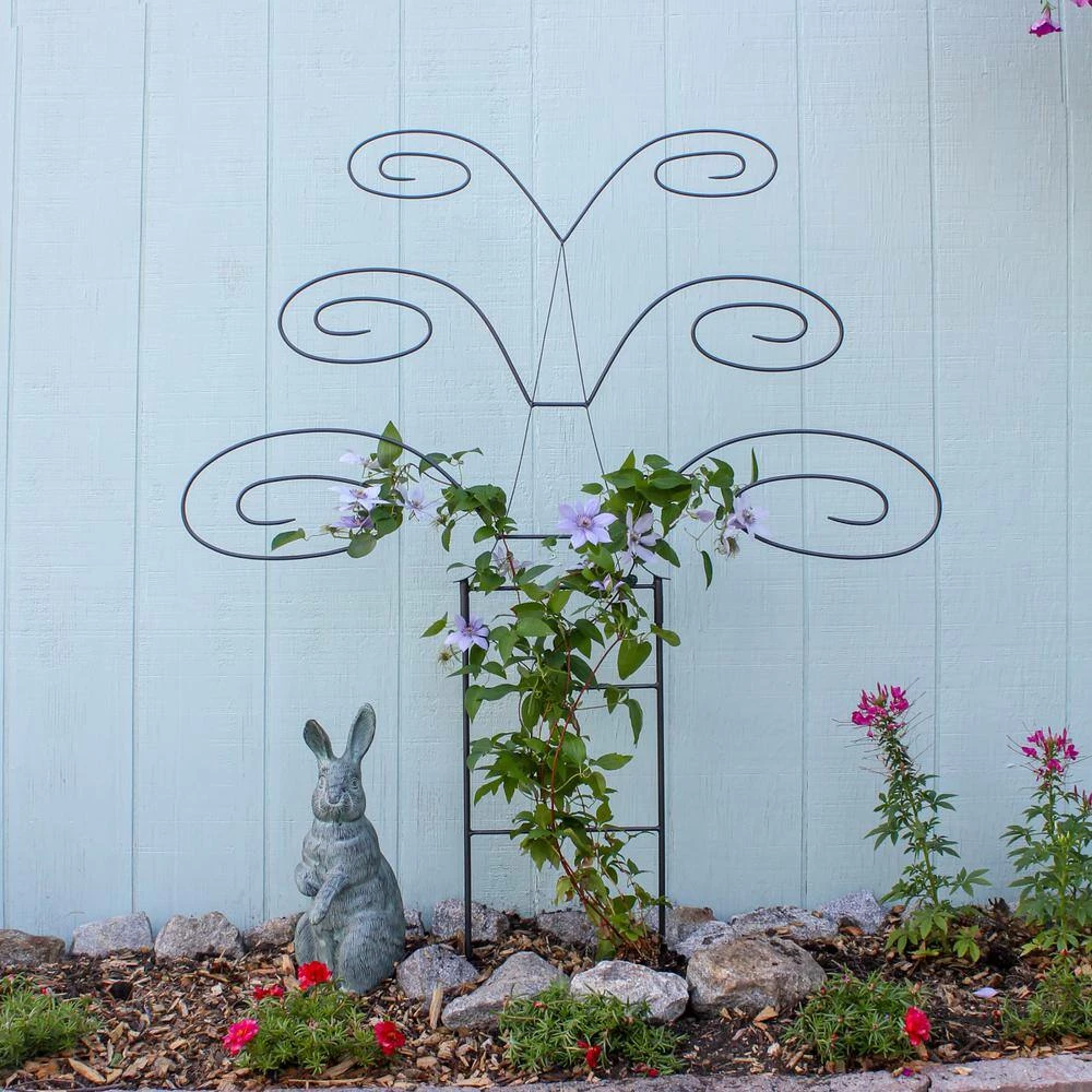 ACHLA DESIGNS 49.75 in. H Graphite Powdercoated Wrought Iron Outdoor Garden Butterfly Trellis - Image 3