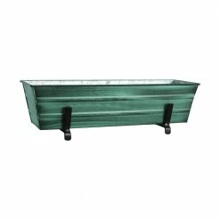 ACHLA DESIGNS 22 in. W Green Patina Small Galvanized Steel Flower Box Planter With Brackets for 2 x 6 Railings