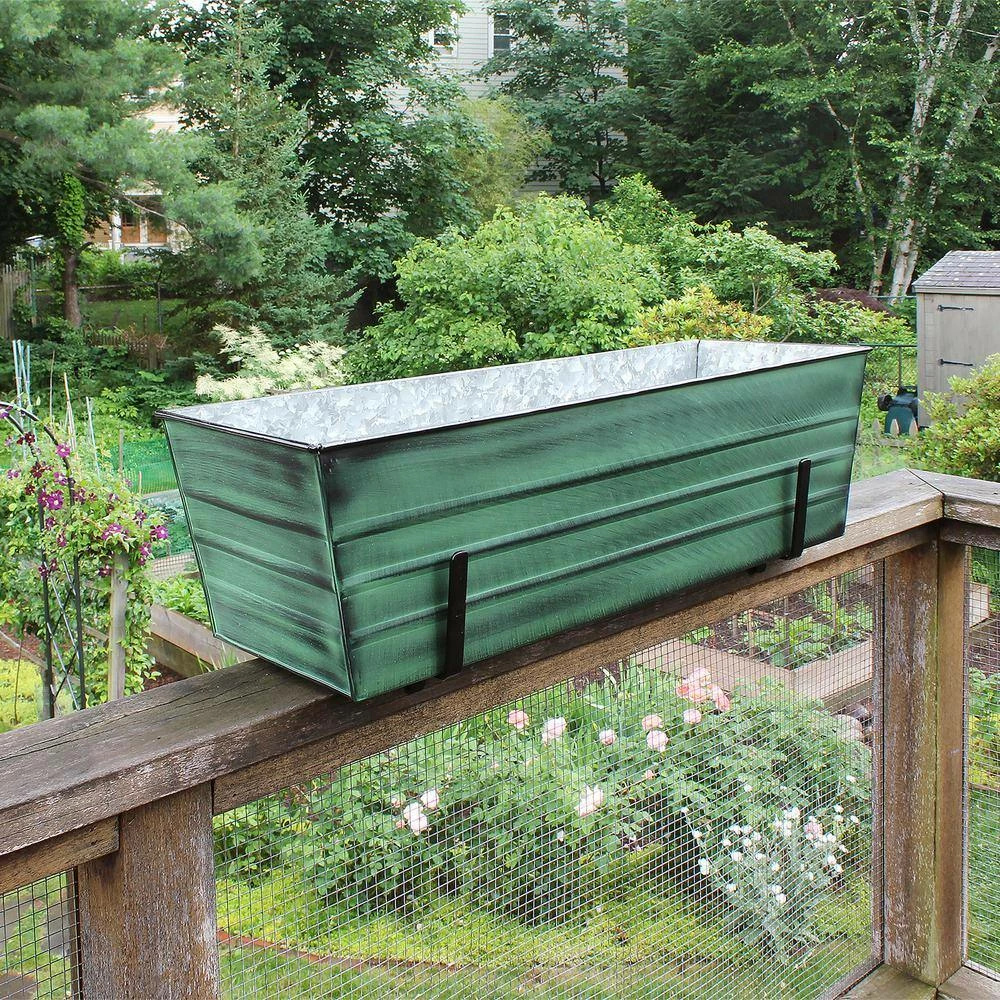ACHLA DESIGNS 35.25 in. W Green Large Galvanized Steel Flower Box with Brackets for 2 x 6 Railings - Image 3