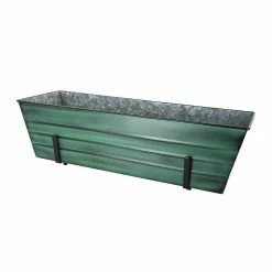 ACHLA DESIGNS 35.25 in. W Green Large Galvanized Steel Flower Box with Brackets for 2 x 6 Railings