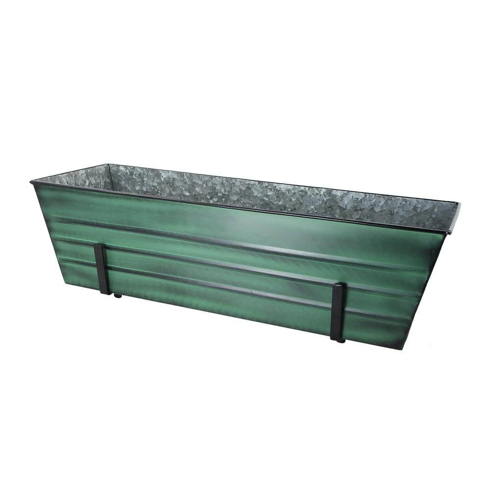 ACHLA DESIGNS 35.25 in. W Green Large Galvanized Steel Flower Box with Brackets for 2 x 6 Railings
