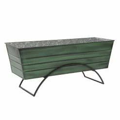 ACHLA DESIGNS 35.25 in. W Green Large Galvanized Steel Flower Box with Odette Stand
