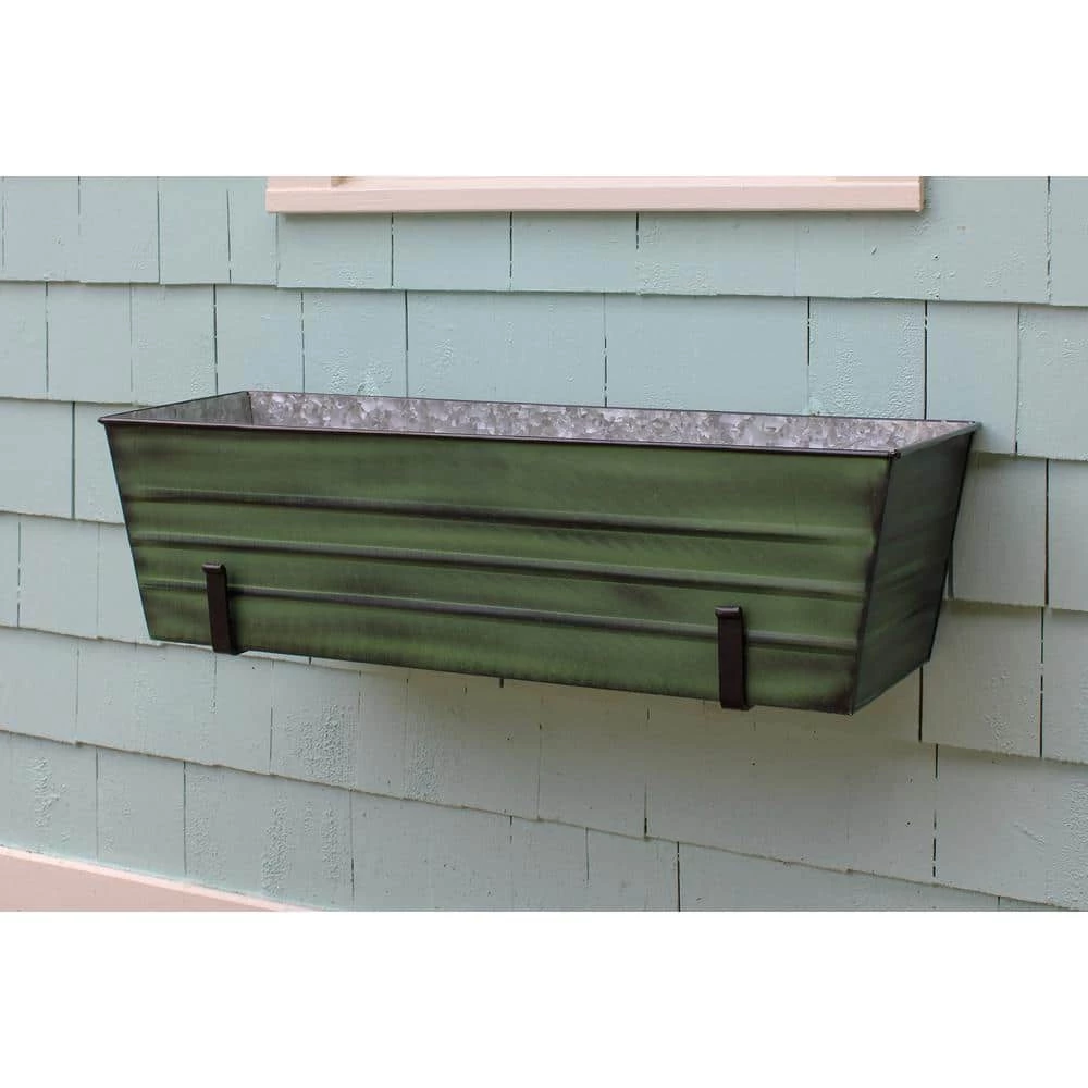 ACHLA DESIGNS 35.25 in. W Green Large Galvanized Steel Flower Box with Wall Brackets - Image 3