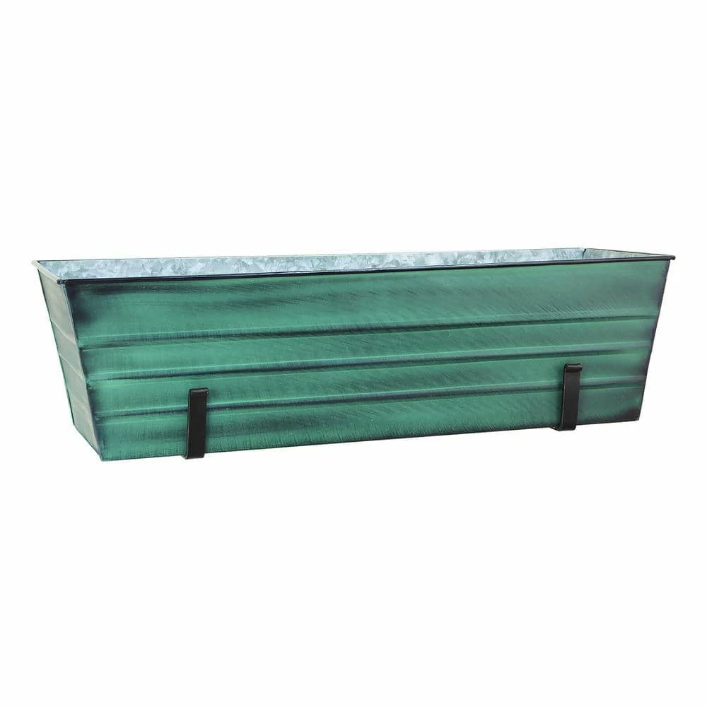 ACHLA DESIGNS 35.25 in. W Green Large Galvanized Steel Flower Box with Wall Brackets