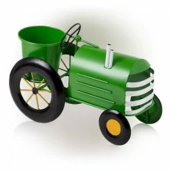 Alpine Corporation 11 in. Tall Indoor/Outdoor Vintage Style Metal Tractor Planter, Lime Green