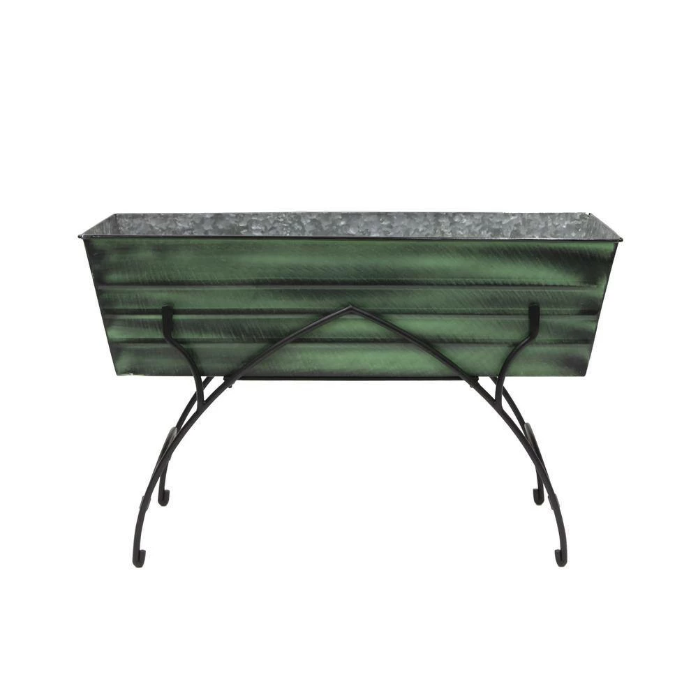 ACHLA DESIGNS 35.25"L Rectangular Classic Green, Galvanized Steel Indoor Outdoor Large Flower Box w/Black Wrought Iron Bella Stand - Image 2
