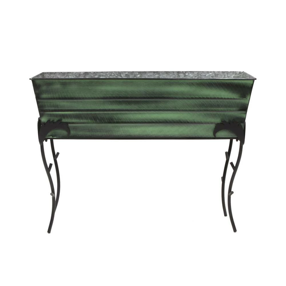 ACHLA DESIGNS 25.75"H Rectangular Classic Green, Galvanized Steel Indoor Outdoor Large Flower Box w/Black Wrought Iron Flora Stand - Image 2