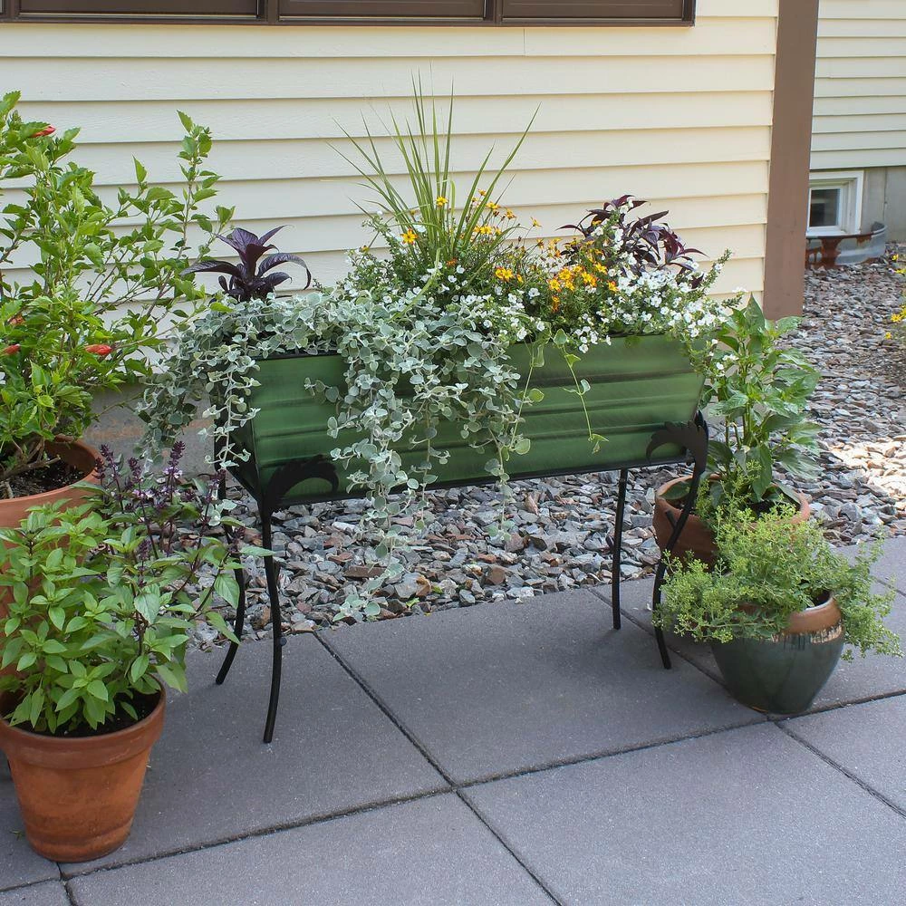 ACHLA DESIGNS 25.75"H Rectangular Classic Green, Galvanized Steel Indoor Outdoor Large Flower Box w/Black Wrought Iron Flora Stand - Image 6