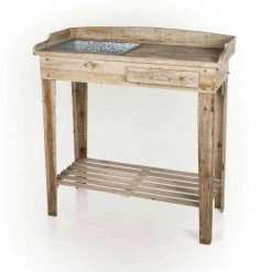 Alpine Corporation 35 in. L x 16 in. W x 38 in. H Indoor/Outdoor Wooden Potting Table with Drawer and Removable Dry Sink