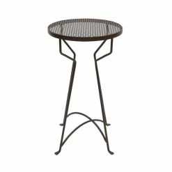 ACHLA DESIGNS 24.8 in. Tall Round Indoor/Outdoor Roman Bronze Wrought Iron Capri Plant Stand