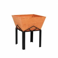 ACHLA DESIGNS 12.25 in. Dia Terra Cotta Small Modern Geometric Marion Stone Planter I With Stand