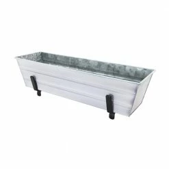 ACHLA DESIGNS 22 in. W Cape Cod White Small Galvanized Steel Flower Box Planter With Brackets for 2 x 4 Railings