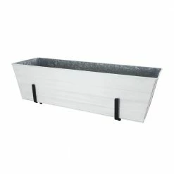 ACHLA DESIGNS Large 35.25 in. W Cape Cod White Galvanized Steel Flower Box Planter with Brackets for 2 x 6 Railings