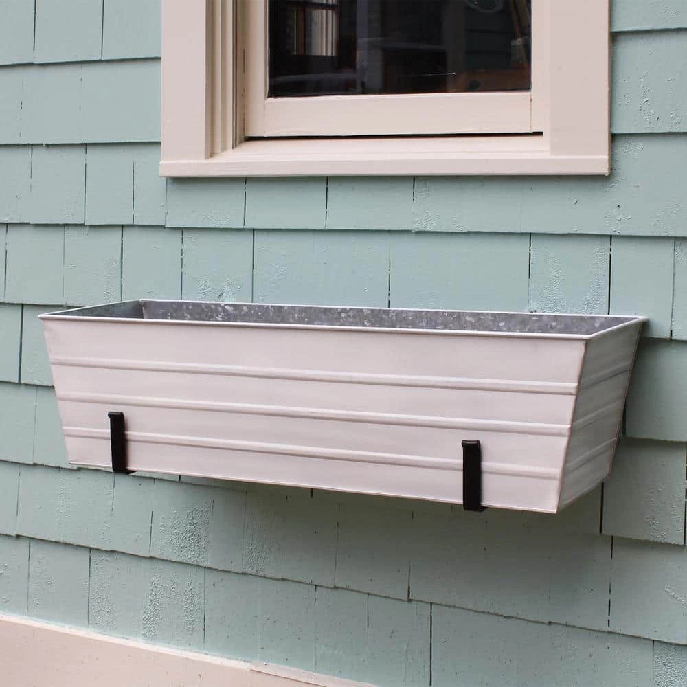 ACHLA DESIGNS 35.25 in. W Cape Cod White Large Galvanized Steel Flower Box Planter With Wall Brackets - Image 3