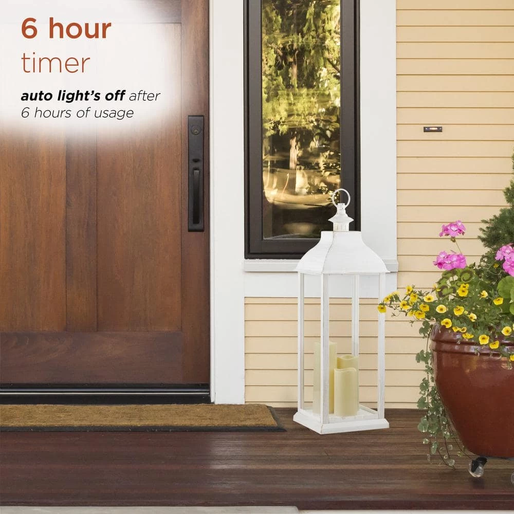 Alpine Corporation 28 in. Tall Outdoor Battery-Operated Lantern with LED Lights, White - Image 5