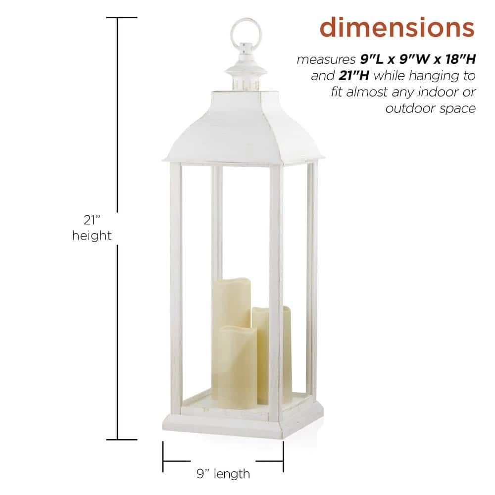 Alpine Corporation 28 in. Tall Outdoor Battery-Operated Lantern with LED Lights, White - Image 3