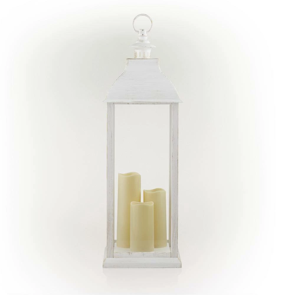 Alpine Corporation 28 in. Tall Outdoor Battery-Operated Lantern with LED Lights, White - Image 8