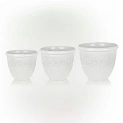 Alpine Corporation Indoor/Outdoor Plastic Vase Planters with Drainage Holes and Plugs, White (Set of 3)